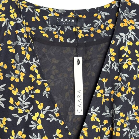 NWT CAARA DARK FLORAL WRAP DRESS CAREER WORK ESSENTIAL URBAN BLACK  LARGE - Picture 5 of 8